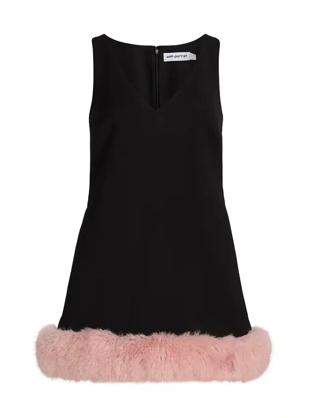 Self-Portrait Women's Crepe Faux-Fur-Trim A-Line Minidress - Black