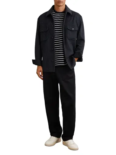 Reiss Men's Compton Herringbone Overshirt - Navy | Thumbnail 2