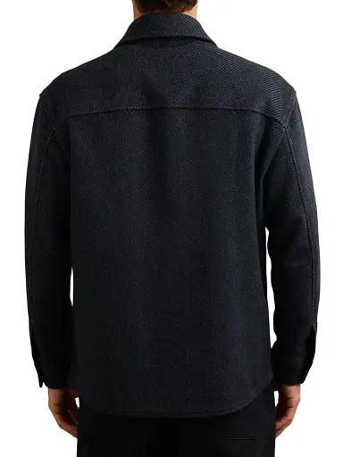 Reiss Men's Compton Herringbone Overshirt - Navy | Thumbnail 4