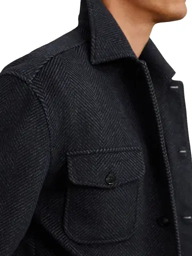 Reiss Men's Compton Herringbone Overshirt - Navy | Thumbnail 5