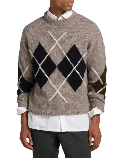 Reiss Men's Argyle Wool-Blend Sweater - Oatmeal | Thumbnail 3