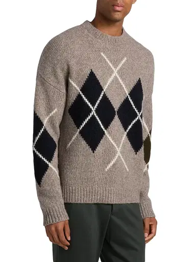 Reiss Men's Argyle Wool-Blend Sweater - Oatmeal | Thumbnail 4