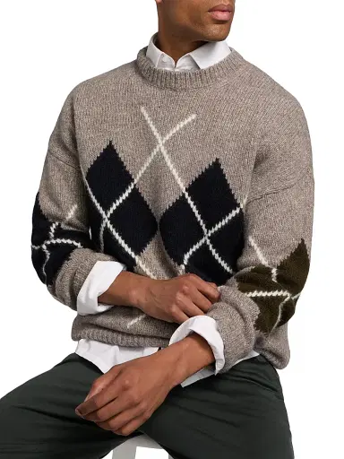 Reiss Men's Argyle Wool-Blend Sweater - Oatmeal | Thumbnail 6