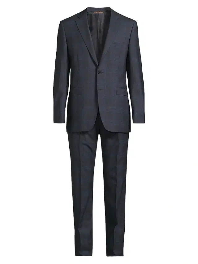 Men's Milano-Trim Fit Plaid Suit - Dark Blue
