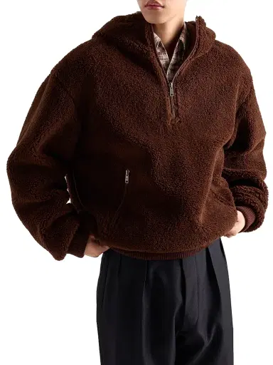 Prada Men's Wool Blend Hoodie - Brown | Thumbnail 2