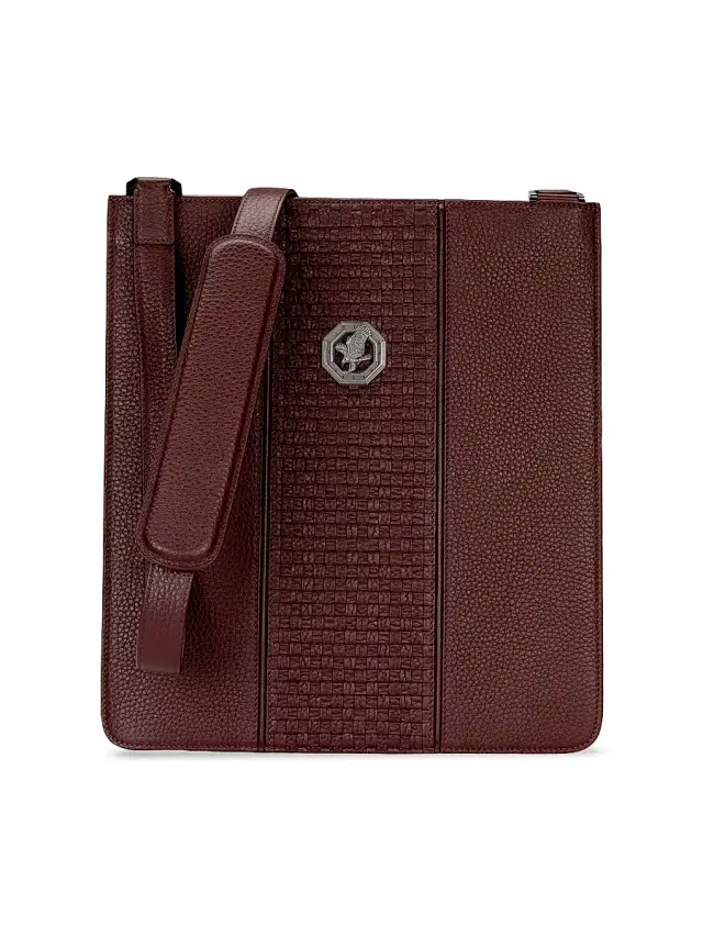 Men's Handmade Calfskin Messenger Bag - Dark Red