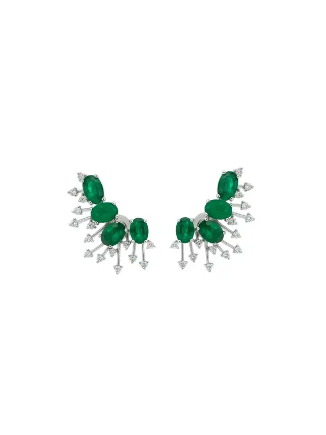 Wish Fine Jewelry 4.01ct Emerald Diamond 18K Gold Fireworks Climber Earrings