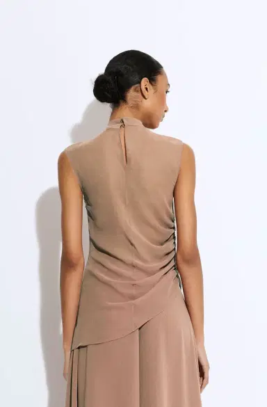 LAPOINTE Lightweight Georgette Mock Neck Ruched Top | Thumbnail 2