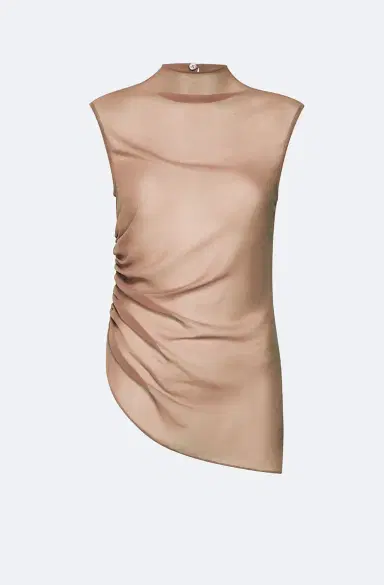 LAPOINTE Lightweight Georgette Mock Neck Ruched Top | Thumbnail 3