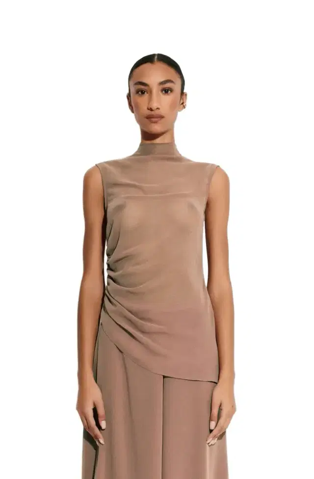 Lightweight Georgette Mock Neck Ruched Top