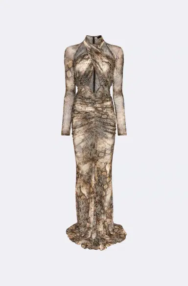 Lapointe Printed Mesh Halter Ruched Gown | Thumbnail 4