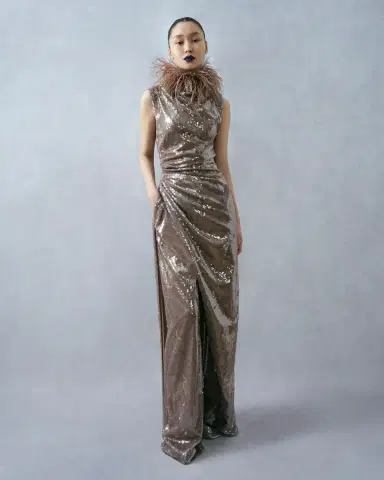 LAPOINTE Sheer Sequin Ruched Gown With Slit | Thumbnail 4