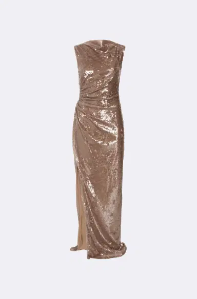 LAPOINTE Sheer Sequin Ruched Gown With Slit | Thumbnail 5
