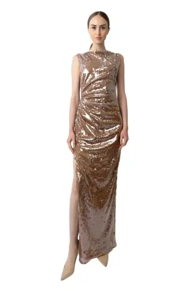 LAPOINTE Sheer Sequin Ruched Gown With Slit | Thumbnail 1