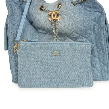 Chanel Chanel Medium 25 Hobo Bag Light Blue Washed Denim Antique Gold Hardware | Thumbnail 8 Chanel Chanel Medium 25 Hobo Bag Light Blue Washed Denim Antique Gold Hardware | Thumbnail 8