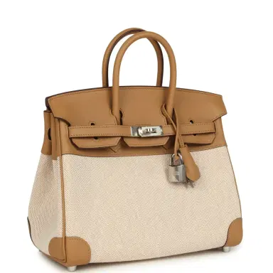 HERMÈS Hermes Birkin 25 Ecru and Beige Toile H Canvas and Biscuit Swift Palladium Hardware | Thumbnail 2 HERMÈS Hermes Birkin 25 Ecru and Beige Toile H Canvas and Biscuit Swift Palladium Hardware | Thumbnail 2