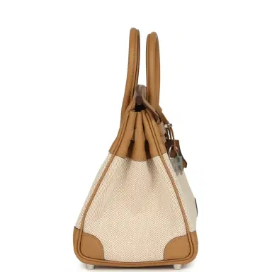 HERMÈS Hermes Birkin 25 Ecru and Beige Toile H Canvas and Biscuit Swift Palladium Hardware | Thumbnail 3 HERMÈS Hermes Birkin 25 Ecru and Beige Toile H Canvas and Biscuit Swift Palladium Hardware | Thumbnail 3