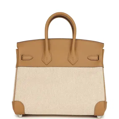 HERMÈS Hermes Birkin 25 Ecru and Beige Toile H Canvas and Biscuit Swift Palladium Hardware | Thumbnail 4 HERMÈS Hermes Birkin 25 Ecru and Beige Toile H Canvas and Biscuit Swift Palladium Hardware | Thumbnail 4