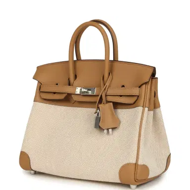 HERMÈS Hermes Birkin 25 Ecru and Beige Toile H Canvas and Biscuit Swift Palladium Hardware | Thumbnail 5 HERMÈS Hermes Birkin 25 Ecru and Beige Toile H Canvas and Biscuit Swift Palladium Hardware | Thumbnail 5