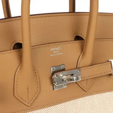 HERMÈS Hermes Birkin 25 Ecru and Beige Toile H Canvas and Biscuit Swift Palladium Hardware | Thumbnail 7 HERMÈS Hermes Birkin 25 Ecru and Beige Toile H Canvas and Biscuit Swift Palladium Hardware | Thumbnail 7