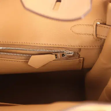 HERMÈS Hermes Birkin 25 Ecru and Beige Toile H Canvas and Biscuit Swift Palladium Hardware | Thumbnail 9 HERMÈS Hermes Birkin 25 Ecru and Beige Toile H Canvas and Biscuit Swift Palladium Hardware | Thumbnail 9