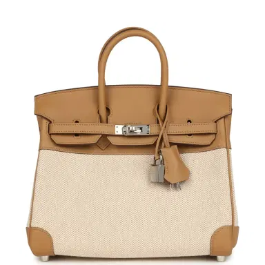 HERMÈS Hermes Birkin 25 Ecru and Beige Toile H Canvas and Biscuit Swift Palladium Hardware | Thumbnail 1 HERMÈS Hermes Birkin 25 Ecru and Beige Toile H Canvas and Biscuit Swift Palladium Hardware | Thumbnail 1