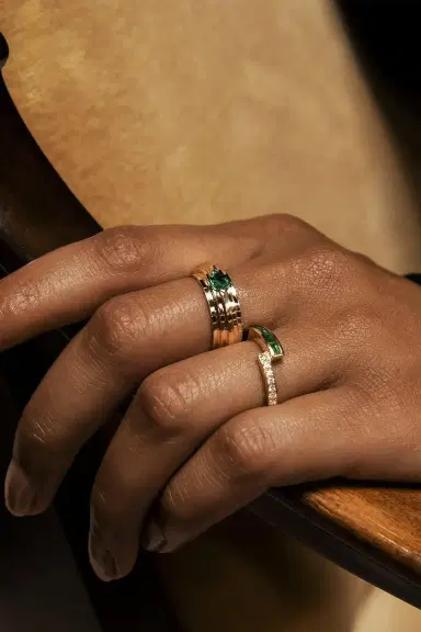 Azlee Emerald Staircase 5-Tier Hexagon Ring | Thumbnail 2