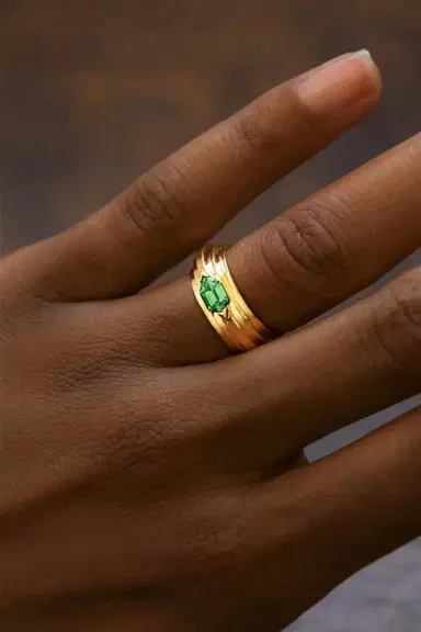Azlee Emerald Staircase 5-Tier Hexagon Ring | Thumbnail 3