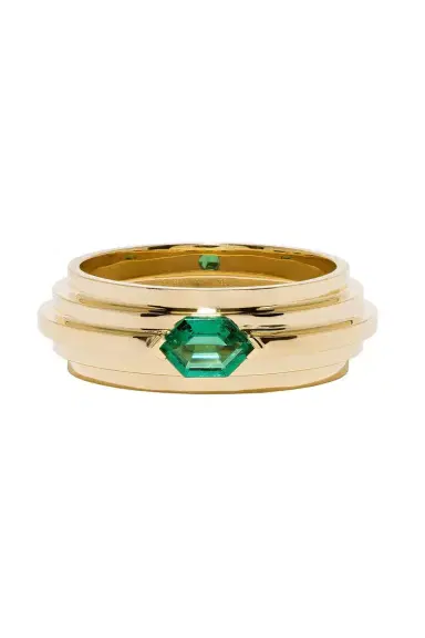 Azlee Emerald Staircase 5-Tier Hexagon Ring | Thumbnail 1