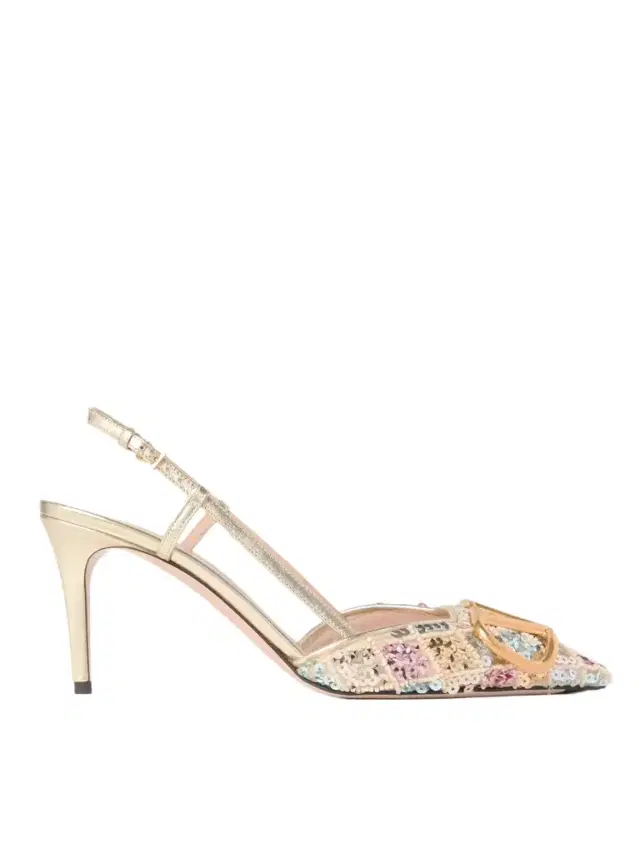Vlogo Embellished Metallic Leather Slingback Pumps