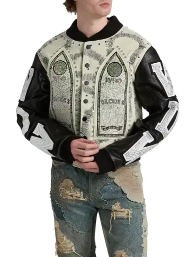 Who Decides War Men's Hardware Cathedral Varsity Jacket - Cloud Coal - Size XXXL | Thumbnail 3