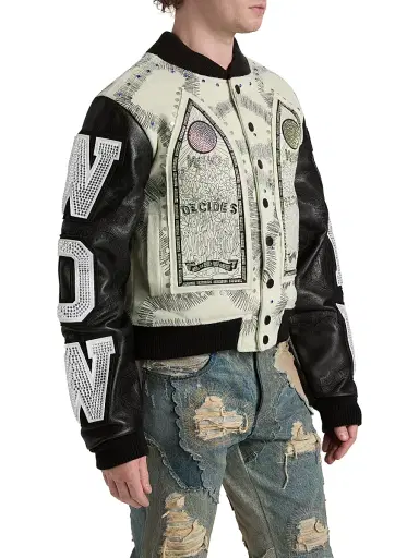 Who Decides War Men's Hardware Cathedral Varsity Jacket - Cloud Coal - Size XXXL | Thumbnail 4