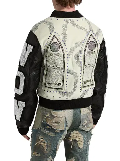 Who Decides War Men's Hardware Cathedral Varsity Jacket - Cloud Coal - Size XXXL | Thumbnail 5