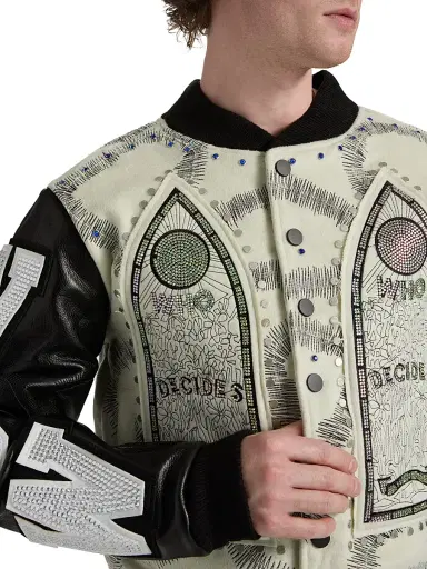 Who Decides War Men's Hardware Cathedral Varsity Jacket - Cloud Coal - Size XXXL | Thumbnail 6