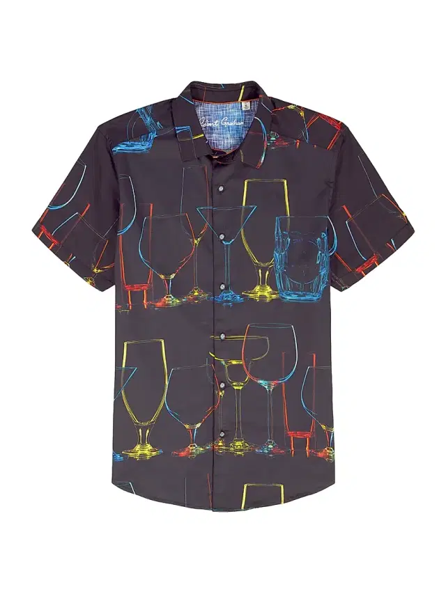 Men's Neon Nights Bareware-Print Stretch-Cotton Shirt - Black