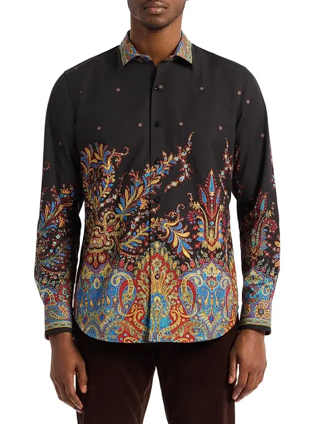 Men's Taj Mahal Paisley Embroidered Cotton Shirt