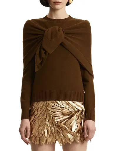 Oscar de la Renta Women's Self-Knit Scarf Detail Cashmere Sweater | Thumbnail 1 Oscar de la Renta Women's Self-Knit Scarf Detail Cashmere Sweater | Thumbnail 1