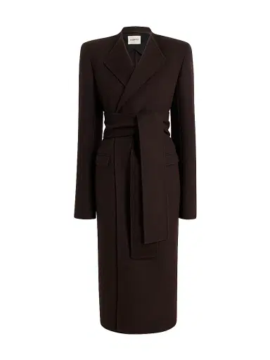 Khaite Women's Jelson Wool Tie-Waist Coat - Dark Brown | Thumbnail 1 Khaite Women's Jelson Wool Tie-Waist Coat - Dark Brown | Thumbnail 1