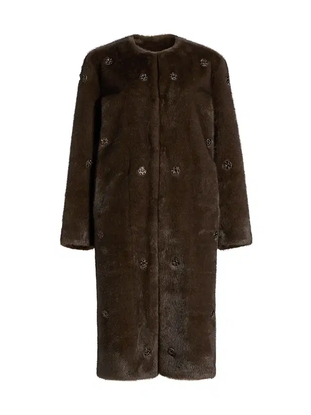 Elie Tahari Women's Celeste Embellished Faux-Fur Coat - Cocoa Mink