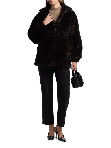 Elie Tahari Women's The Eliana Faux- Fur Zip-Front Coat - Striped Animal | Thumbnail 2