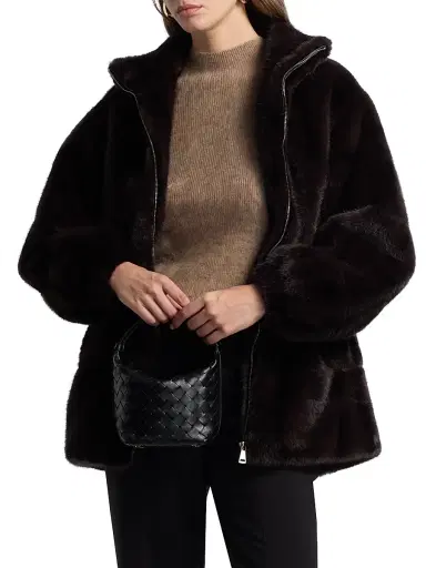 Elie Tahari Women's The Eliana Faux- Fur Zip-Front Coat - Striped Animal | Thumbnail 3