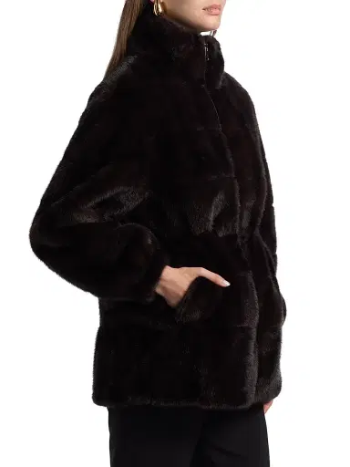 Elie Tahari Women's The Eliana Faux- Fur Zip-Front Coat - Striped Animal | Thumbnail 4