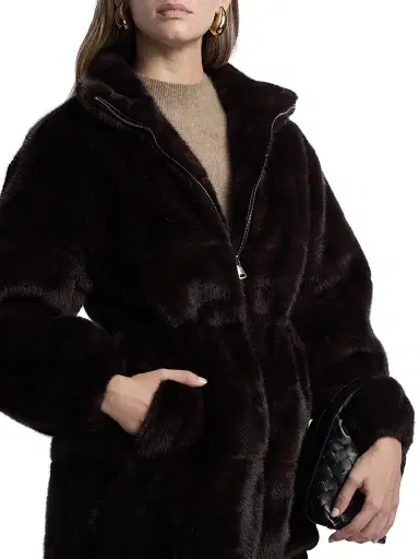 Elie Tahari Women's The Eliana Faux- Fur Zip-Front Coat - Striped Animal | Thumbnail 6