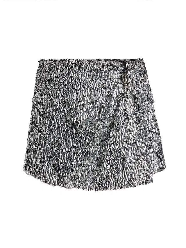 Women's Metallic Beaded Miniskirt - Silver