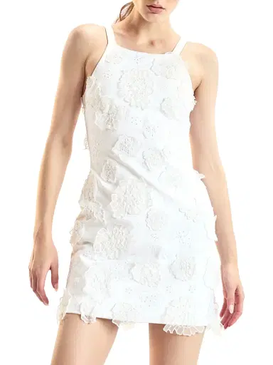 CYNTHIA ROWLEY Women's 3D Applique Floral Body-Con Minidress - White - Size Large | Thumbnail 3