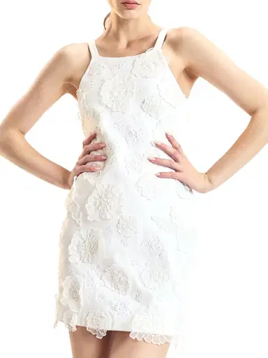 CYNTHIA ROWLEY Women's 3D Applique Floral Body-Con Minidress - White - Size Large | Thumbnail 4