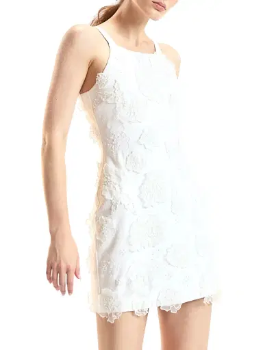 CYNTHIA ROWLEY Women's 3D Applique Floral Body-Con Minidress - White - Size Large | Thumbnail 5