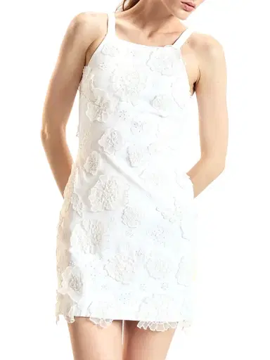 CYNTHIA ROWLEY Women's 3D Applique Floral Body-Con Minidress - White - Size Large | Thumbnail 1