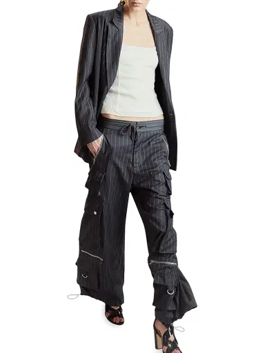 CYNTHIA ROWLEY Women's Pinstriped Oversized Blazer - Heather Grey - Size Large | Thumbnail 2