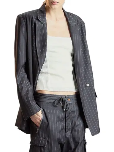 CYNTHIA ROWLEY Women's Pinstriped Oversized Blazer - Heather Grey - Size Large | Thumbnail 3